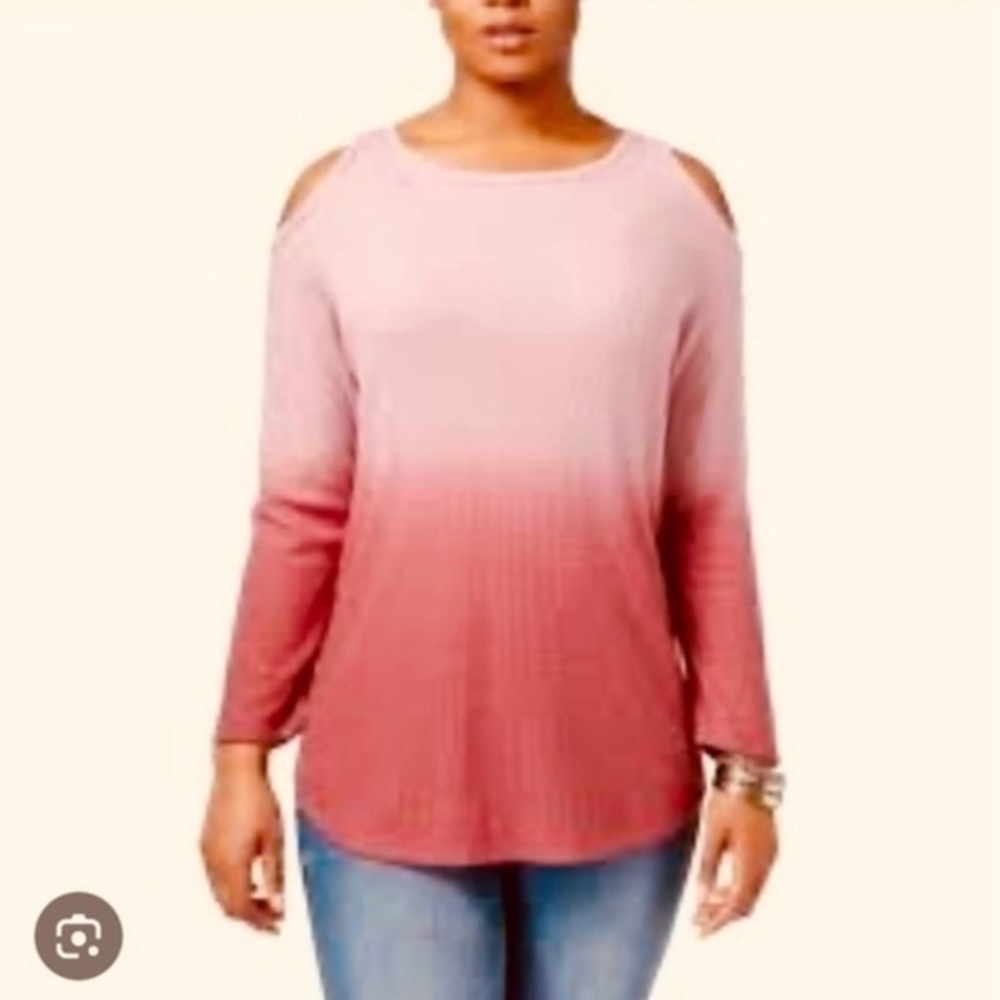 Knox Rose Anthropologie pink waffle knit sweater, cold shoulder long sleeve top - Picture 6 of 6